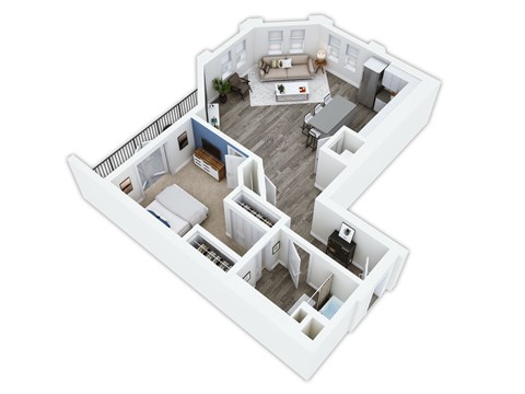 Floor plan for 1 bed, 1 bath, 957 sqft